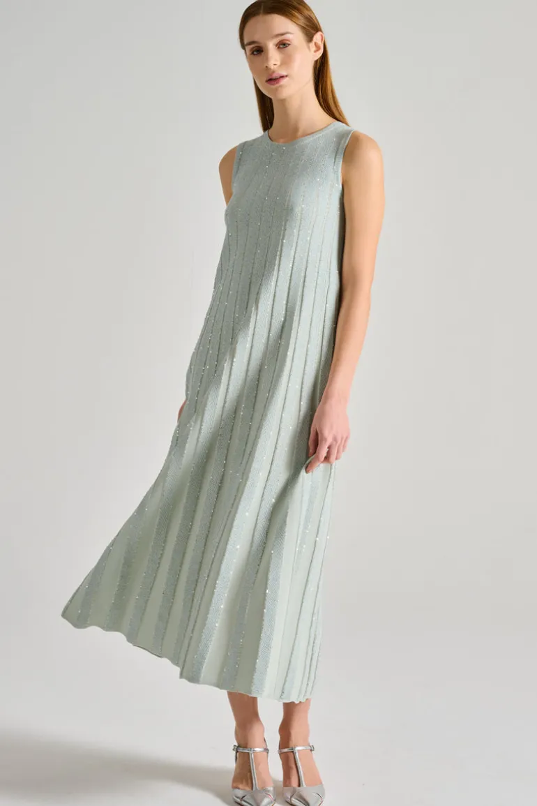 Abito cristalli lungo goccia tessuto verde