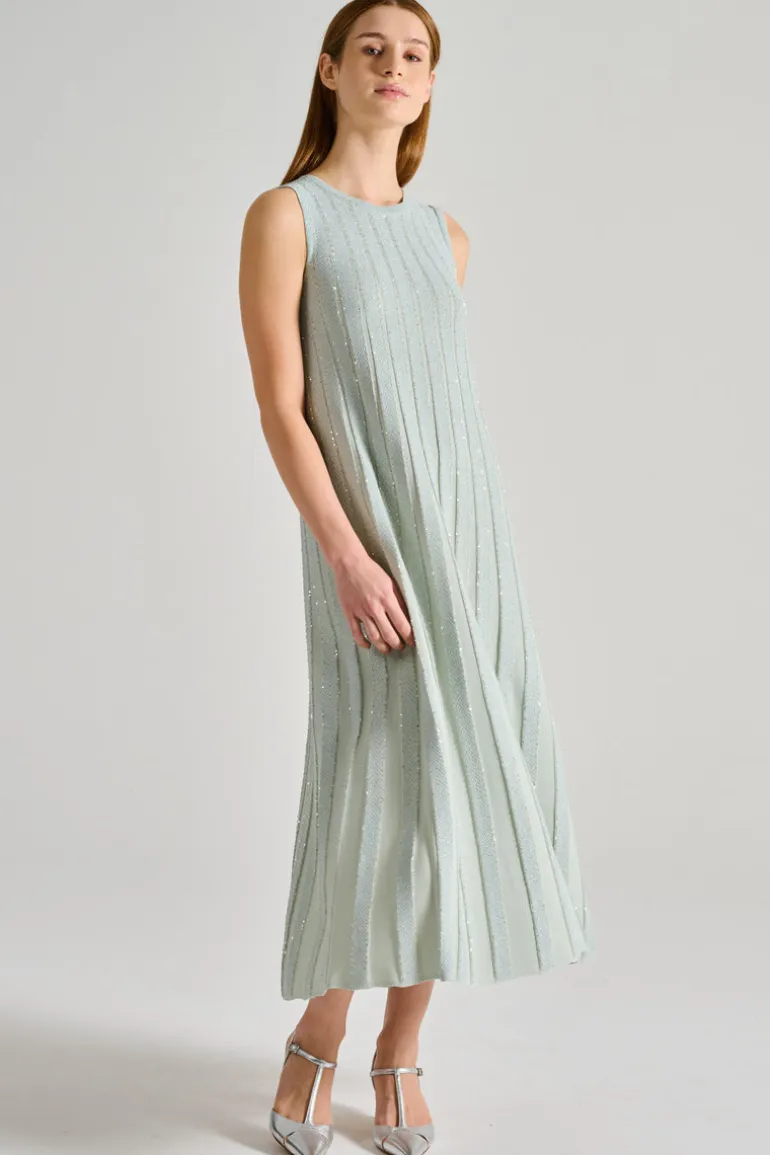 Abito cristalli lungo goccia tessuto verde