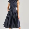 Abito lungo raso leggero blu
