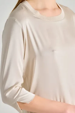 Blusa mezza manica raso fluido beige
