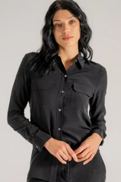 Camicia 100% seta nero