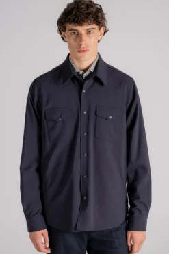Camicia doppia in poliestere/lana blu