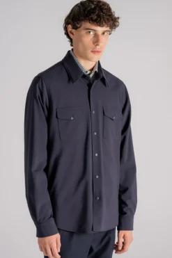 Camicia doppia in poliestere/lana blu