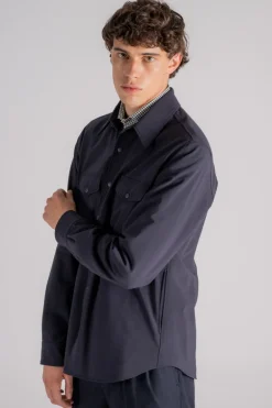 Camicia doppia in poliestere/lana blu