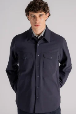 Camicia doppia in poliestere/lana blu