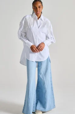 Camicia over shirt paillettes frange bianco