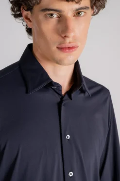 Camicia oxford in poliammide/elastam blu
