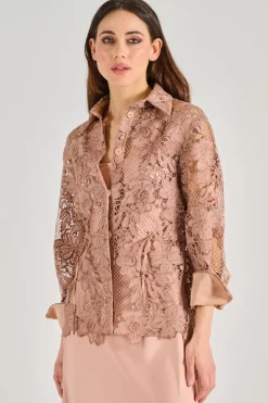 Camicia pizzo macramè beige
