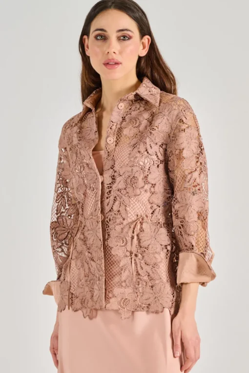 Camicia pizzo macramè beige