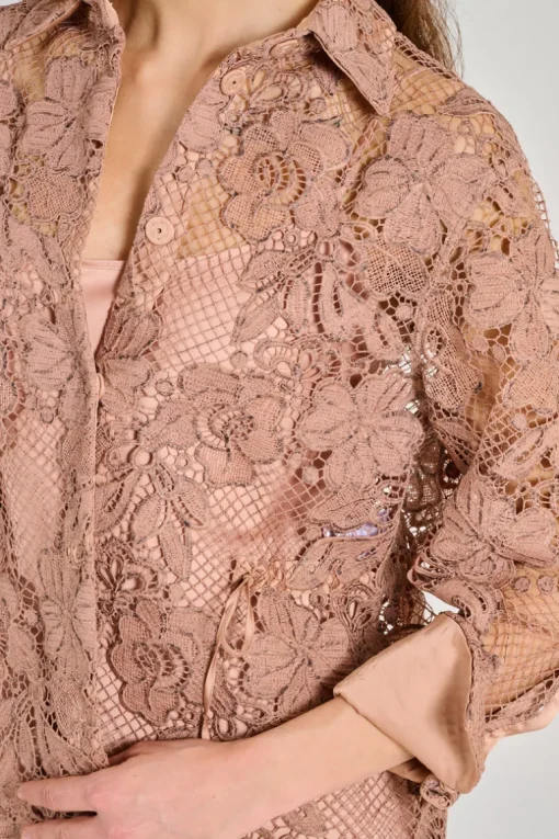 Camicia pizzo macramè beige