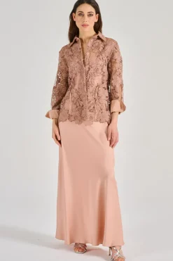 Camicia pizzo macramè beige