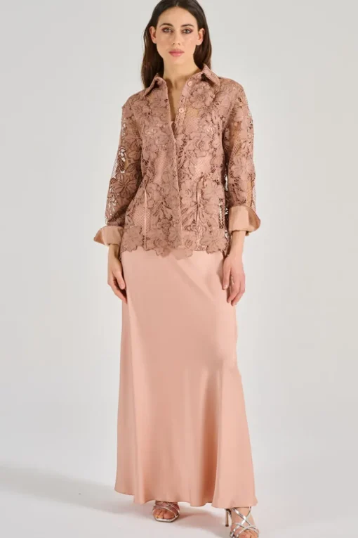 Camicia pizzo macramè beige