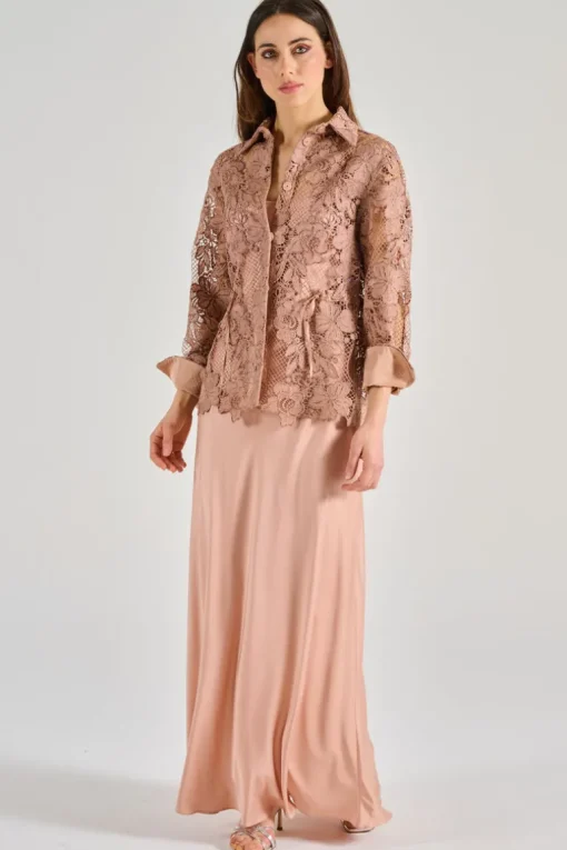 Camicia pizzo macramè beige