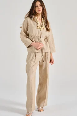 Camicia tela di lino effetto delavé beige
