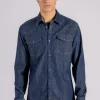 Camicia texano 98% cotone 2% elastam blu