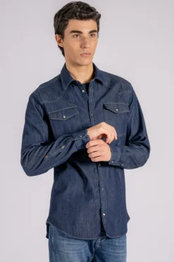 Camicia texano 98% cotone 2% elastam blu