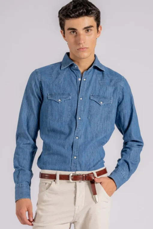 Camicia texano cotone blu