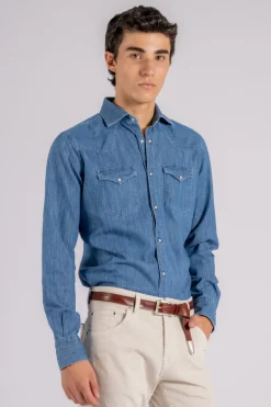 Camicia texano cotone blu