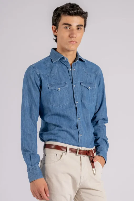 Camicia texano cotone blu