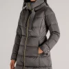 Cappotto medio in raso grigio donna