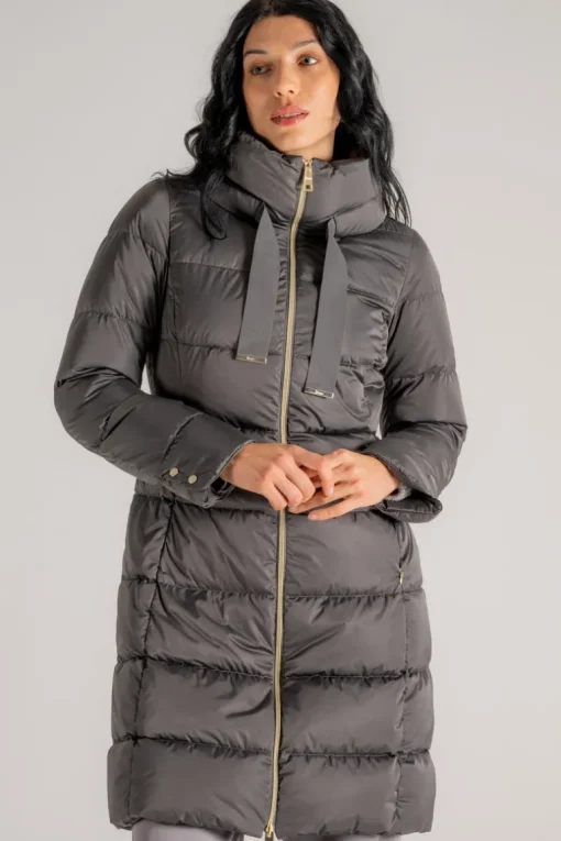 Cappotto medio in raso grigio donna