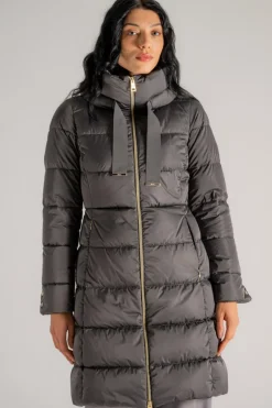 Cappotto medio in raso grigio donna