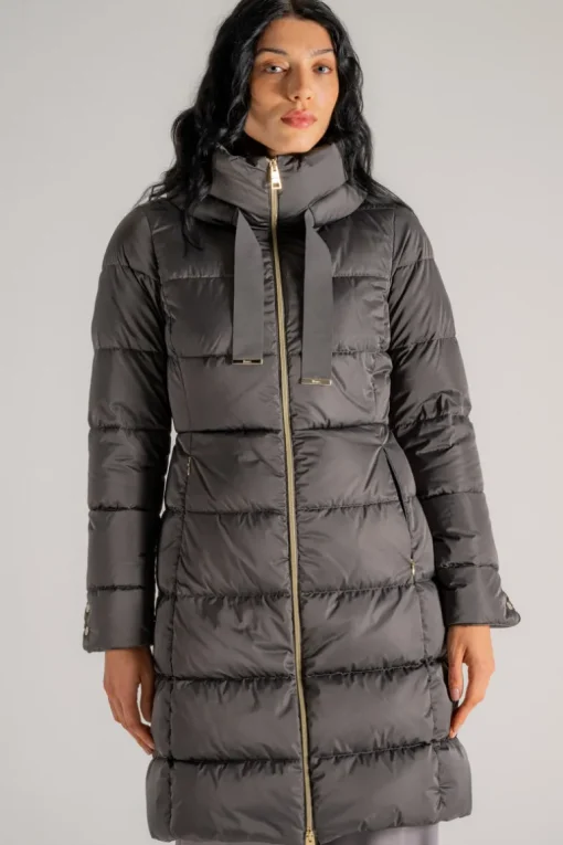 Cappotto medio in raso grigio donna