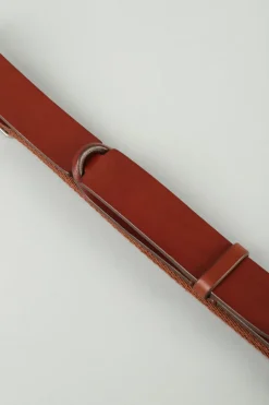 Cintura nobuckle bull cuoio e tessuto marrone uomo