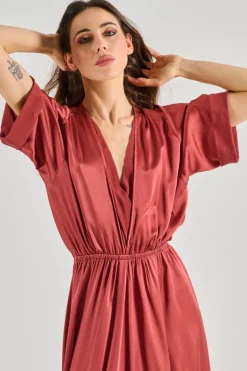 Forte forte abito satinato setificato maniche corte marrone