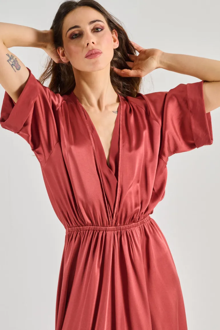 Forte forte abito satinato setificato maniche corte marrone