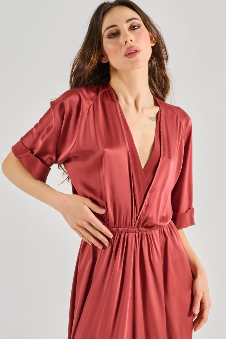 Forte forte abito satinato setificato maniche corte marrone