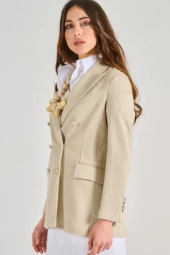 Giacca doppiopetto lino/cotone beige