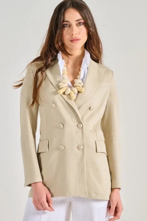 Giacca doppiopetto lino/cotone beige