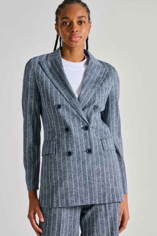 Giacca doppiopetto piquet azzurro