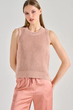 Gilet maglia paillettes rosa