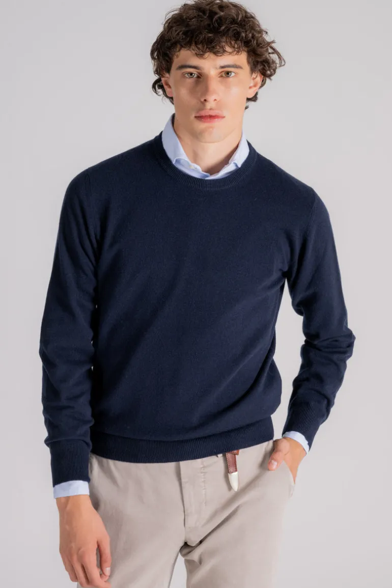 Girocollo lana/cashmere blu