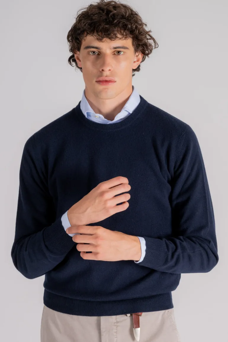 Girocollo lana/cashmere blu