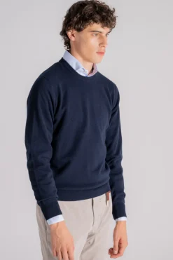 Girocollo lana/cashmere blu