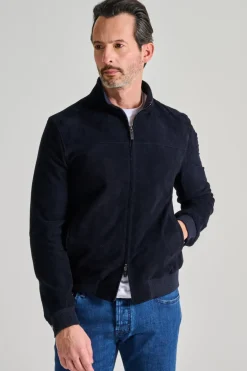 Giubbino pelle blu