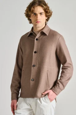 Giubbotto shirt jacket lino marrone