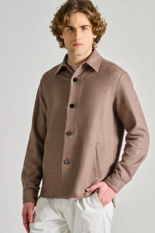 Giubbotto shirt jacket lino marrone