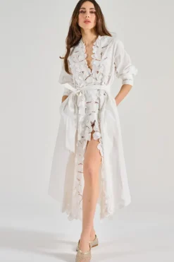 Gonna en fleur cotone popeline bianco