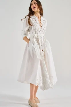 Gonna en fleur cotone popeline bianco