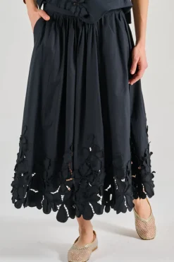 Gonna en fleur cotone popelini nero