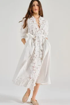 Gonna en fleur cotone popeline bianco