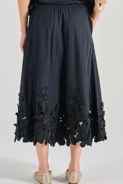 Gonna en fleur cotone popelini nero