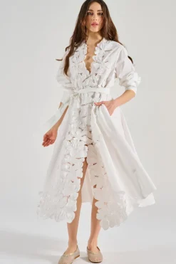 Gonna en fleur cotone popeline bianco