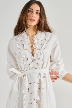 Gonna en fleur cotone popeline bianco