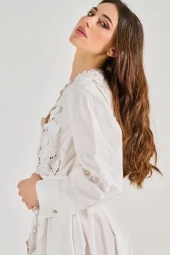 Gonna en fleur cotone popeline bianco