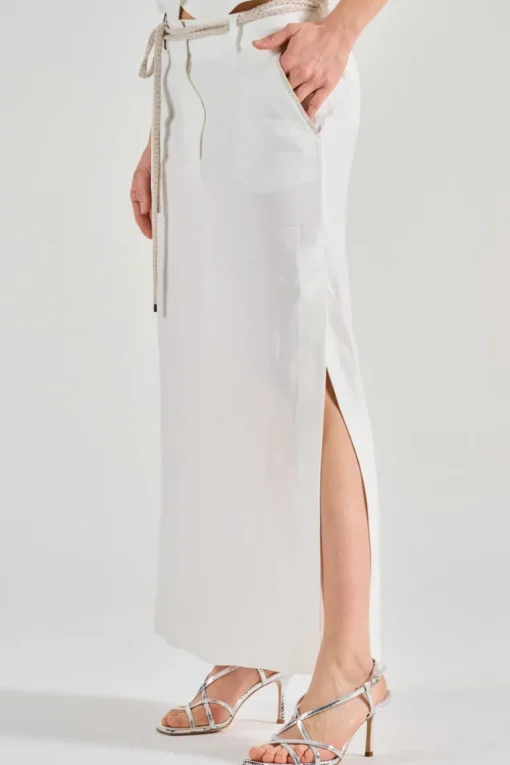 Gonna gabardina puro lino bianco